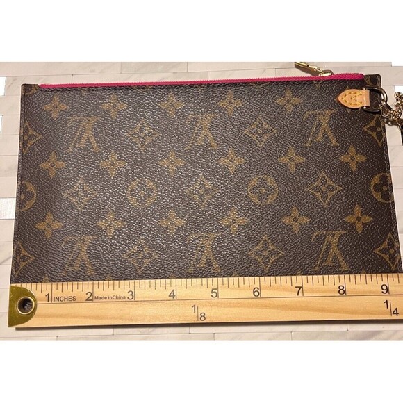 Louis Vuitton Monogram Neverfull MM GM Pochette Pivoine Wristlet Gold Chain MINT - Picture 7 of 10